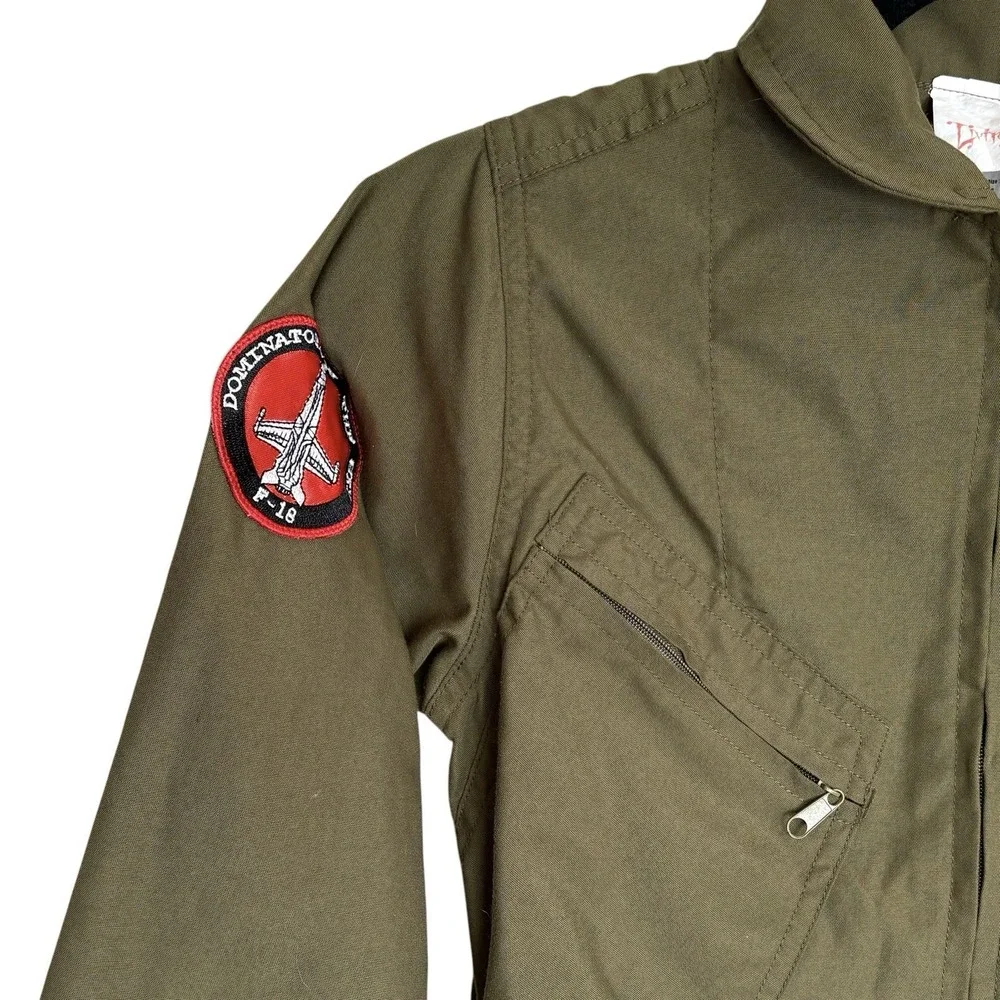 Navy Captain Fighter Pilot Jumpsuit Halloween Costume Kids Large Top Gun Green